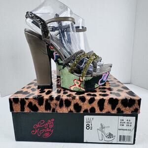 Naughty Monkey "Lilly Grey" Strappy Heels Size 8.5 In Box